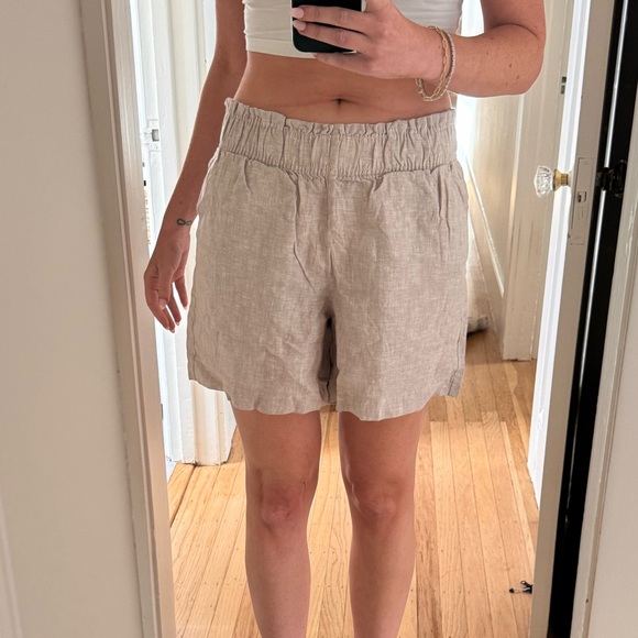 Quince NWOT 100% Linen High Waist Women Shorts - Light Tan Driftwood - Picture 2 of 5